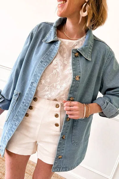 Side Button Slit Denim Jacket with Pockets sold by Charming Charlie product image thumbnail 3