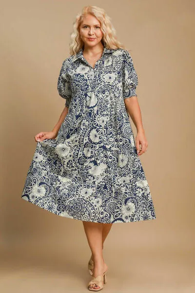 Umgee Full Size Printed Smocked Cuff Puff Sleeve Midi Dress Plus Size sold by Charming Charlie product image thumbnail 3