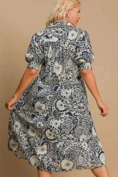 Umgee Full Size Printed Smocked Cuff Puff Sleeve Midi Dress Plus Size sold by Charming Charlie product image thumbnail 4