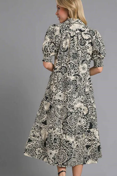 Umgee Full Size Printed Smocked Cuff Puff Sleeve Midi Dress Plus Size sold by Charming Charlie product image thumbnail 2