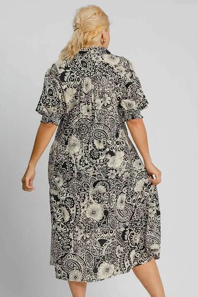 Umgee Full Size Printed Smocked Cuff Puff Sleeve Midi Dress Plus Size sold by Charming Charlie product image thumbnail 4