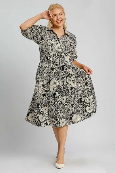 Umgee Full Size Printed Smocked Cuff Puff Sleeve Midi Dress Plus Size sold by Charming Charlie product image thumbnail 3