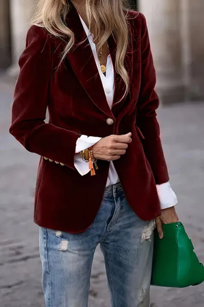 One Button Lapel Collar Long Sleeve Blazer sold by Charming Charlie product image thumbnail 4