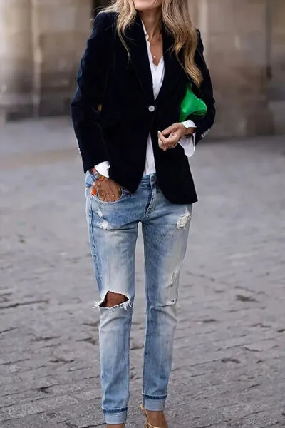 One Button Lapel Collar Long Sleeve Blazer sold by Charming Charlie product image thumbnail 2