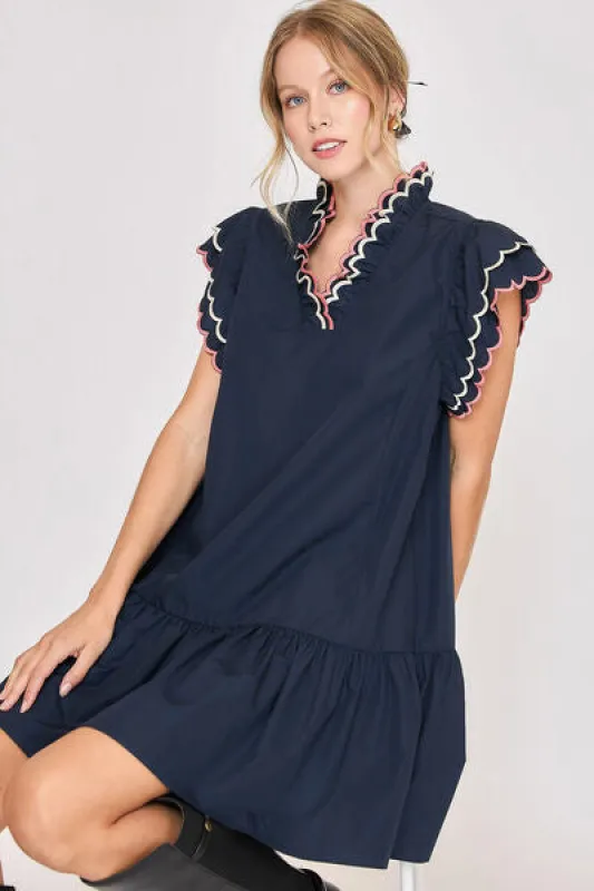 Umgee Full Size Ruffled Scalloped Sleeved Dress Plus Size sold by Charming Charlie