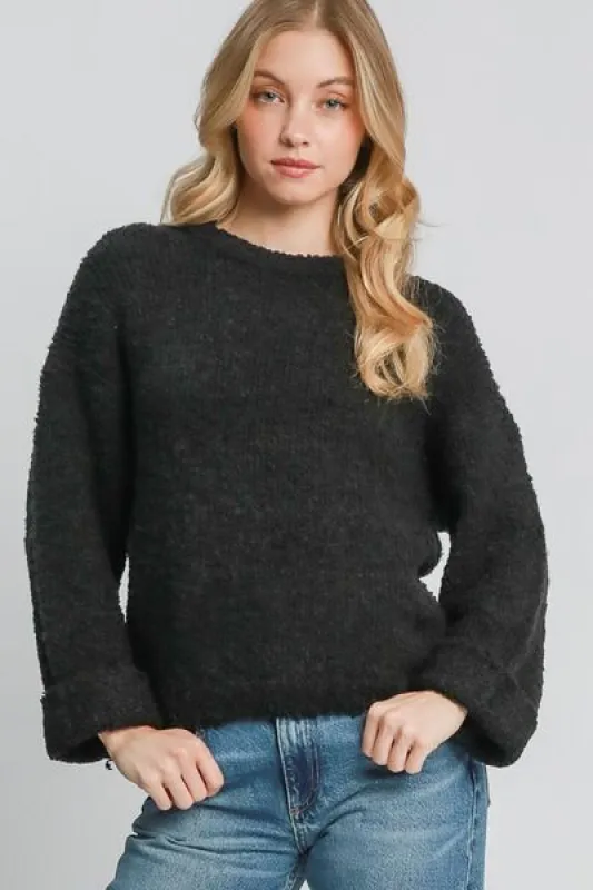 Umgee Full Size Round Neck Long Sleeve Boucle Sweater Plus Size sold by Charming Charlie
