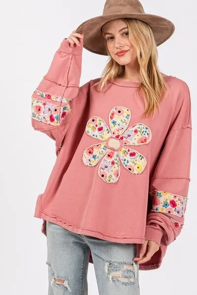SAGE + FIG Daisy Patch Applique Long Sleeve Sweatshirt sold by Charming Charlie product image thumbnail 3