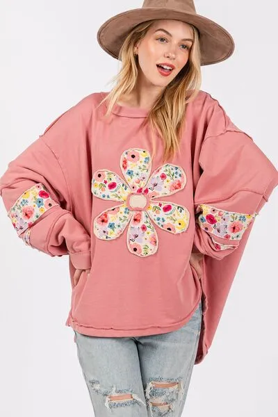 SAGE + FIG Daisy Patch Applique Long Sleeve Sweatshirt sold by Charming Charlie product image thumbnail 2