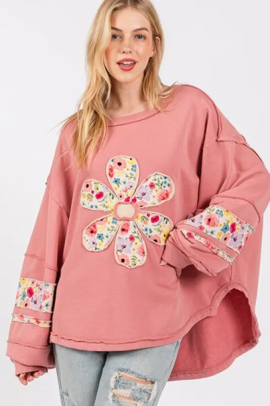 SAGE + FIG Daisy Patch Applique Long Sleeve Sweatshirt sold by Charming Charlie