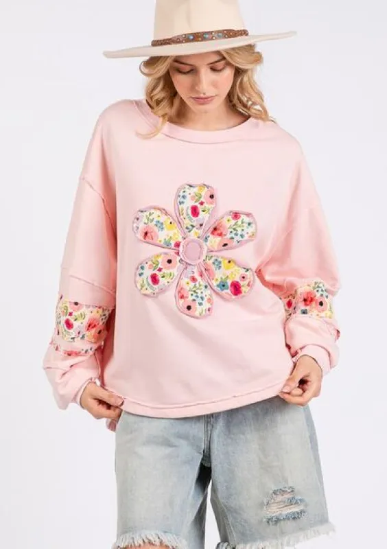 SAGE + FIG Daisy Patch Applique Long Sleeve Sweatshirt sold by Charming Charlie