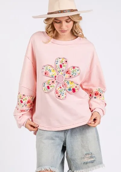 SAGE + FIG Daisy Patch Applique Long Sleeve Sweatshirt sold by Charming Charlie