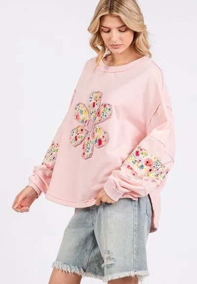 SAGE + FIG Daisy Patch Applique Long Sleeve Sweatshirt sold by Charming Charlie product image thumbnail 3