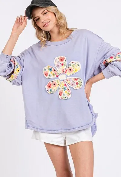 SAGE + FIG Daisy Patch Applique Long Sleeve Sweatshirt sold by Charming Charlie product image thumbnail 3