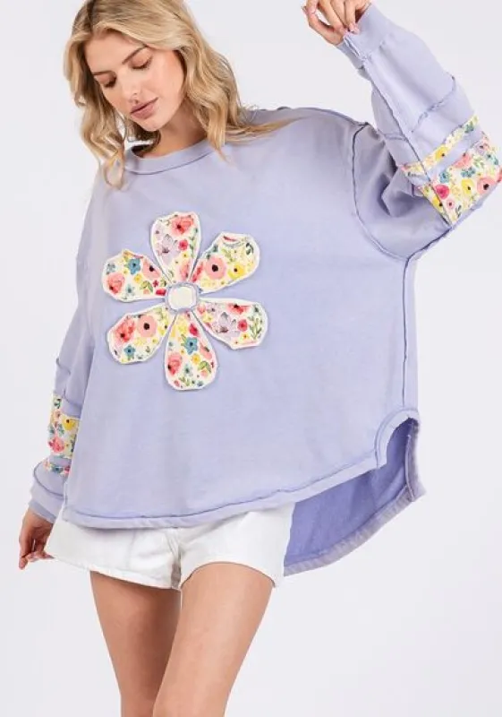 SAGE + FIG Daisy Patch Applique Long Sleeve Sweatshirt sold by Charming Charlie