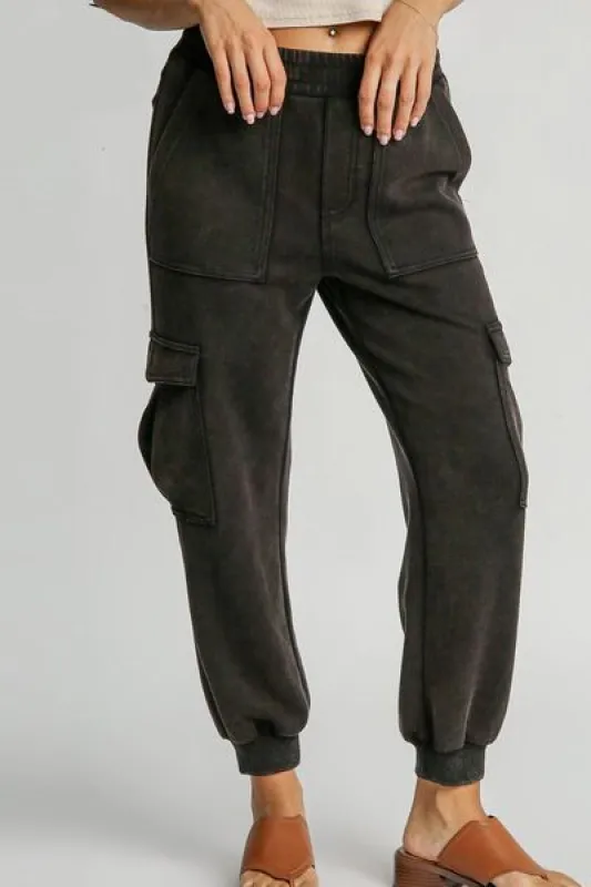 Umgee Full Size Mineral Washed Elastic Waist Cargo Pants Plus Size sold by Charming Charlie