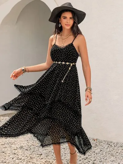 Lace Detail Layered Printed Midi Cami Dress sold by Charming Charlie