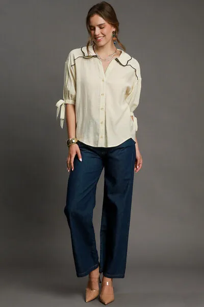 Umgee Full Size Embroidered Detail Button Down Shirt Plus Size sold by Charming Charlie product image thumbnail 2