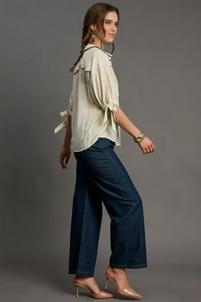 Umgee Full Size Embroidered Detail Button Down Shirt Plus Size sold by Charming Charlie product image thumbnail 3