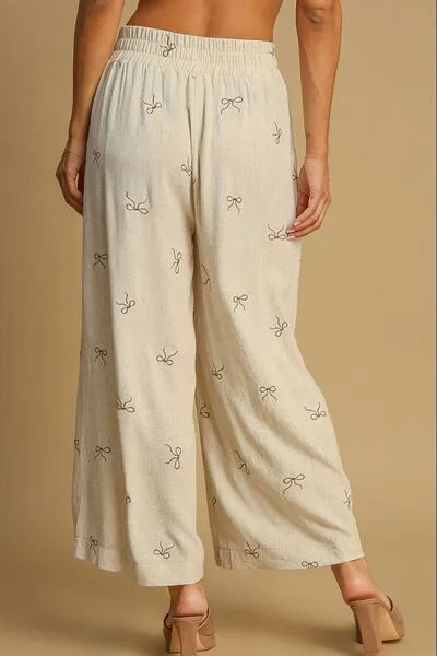 Umgee Full Size Lace Drawstring Embroidered Bow Wide Leg Pants Plus Size sold by Charming Charlie product image thumbnail 3