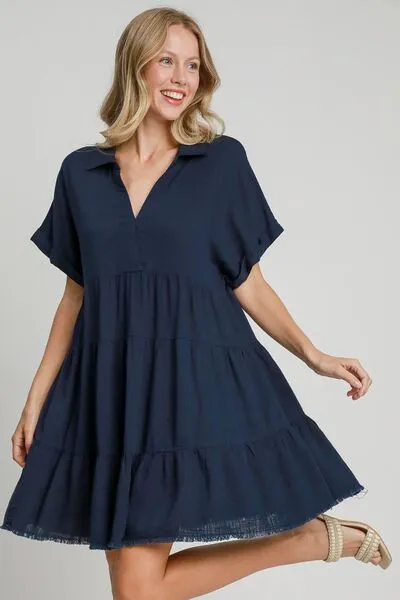 Umgee Full Size Raw Hem Folded Sleeve Tiered Dress Plus Size sold by Charming Charlie product image thumbnail 2