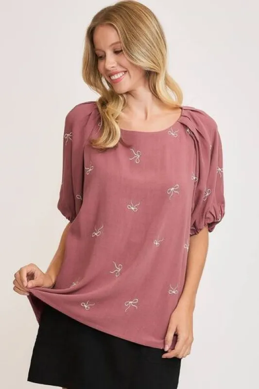 Umgee Full Size Linen Blend Ribbon Embroidered Top Plus Size sold by Charming Charlie