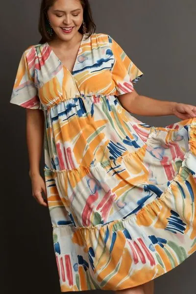 Umgee Full Size Abstract Print Flutter Sleeve Frill Tiered Midi Dress Plus Size sold by Charming Charlie product image thumbnail 5
