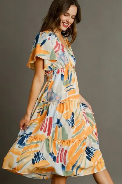 Umgee Full Size Abstract Print Flutter Sleeve Frill Tiered Midi Dress Plus Size sold by Charming Charlie product image thumbnail 2