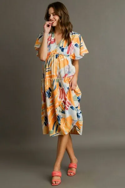 Umgee Full Size Abstract Print Flutter Sleeve Frill Tiered Midi Dress Plus Size sold by Charming Charlie product image thumbnail 4