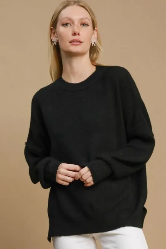 Umgee Full Size Side Slit Wool Blend Round Neck Sweater Plus Size sold by Charming Charlie