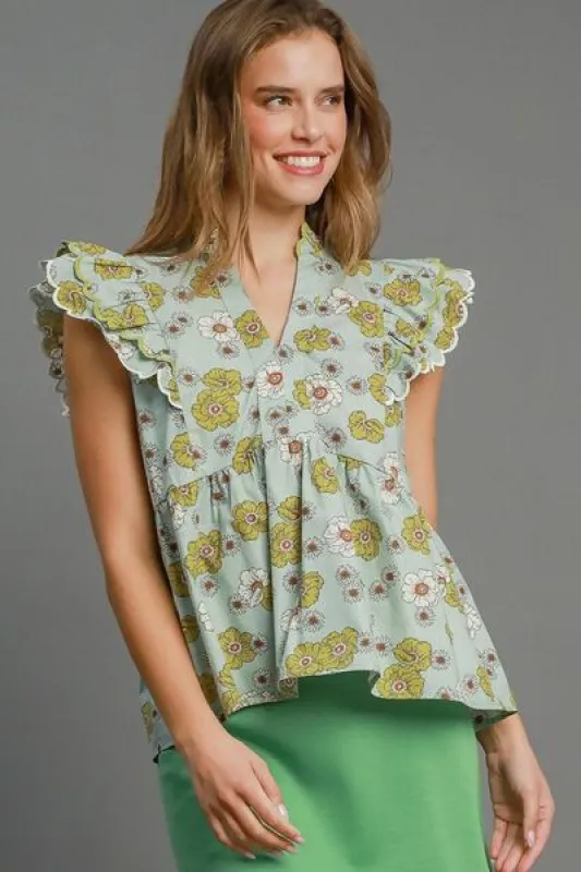 Umgee Full Size Floral Print Peplum Top Plus Size sold by Charming Charlie