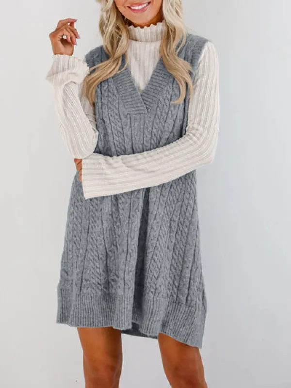 Lovelet Cable Knit V-Neck Mini Sweater Overall Dress sold by Charming Charlie