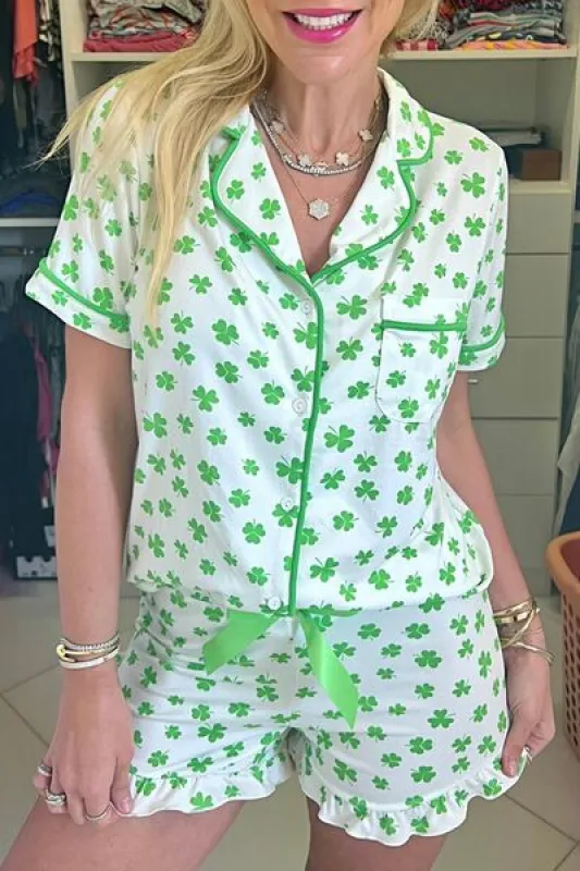 Lucky Clover Shirt and Shorts Lounge Set sold by Charming Charlie
