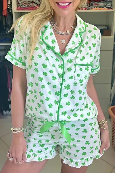 Lucky Clover Shirt and Shorts Lounge Set sold by Charming Charlie