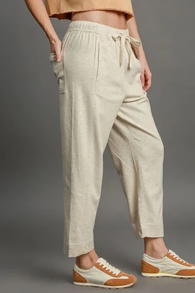 Umgee Full Size Drawstring Elastic Waistband Linen Blend Pants Plus Size sold by Charming Charlie product image thumbnail 3