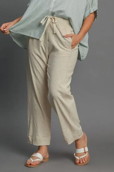Umgee Full Size Drawstring Elastic Waistband Linen Blend Pants Plus Size sold by Charming Charlie product image thumbnail 4
