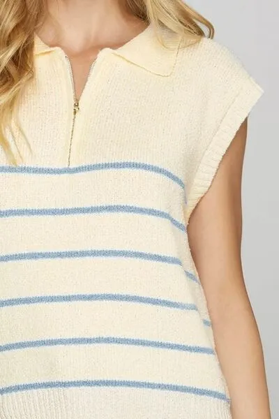 She + Sky Full Size Ribbed Hem Striped Half Zip Sweater Vest Plus Size sold by Charming Charlie product image thumbnail 3