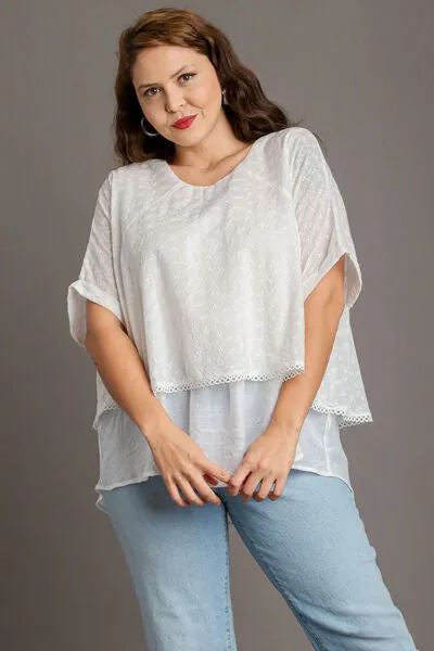 Umgee Full Size Eyelet Layered Short Sleeve Blouse Plus Size sold by Charming Charlie product image thumbnail 4