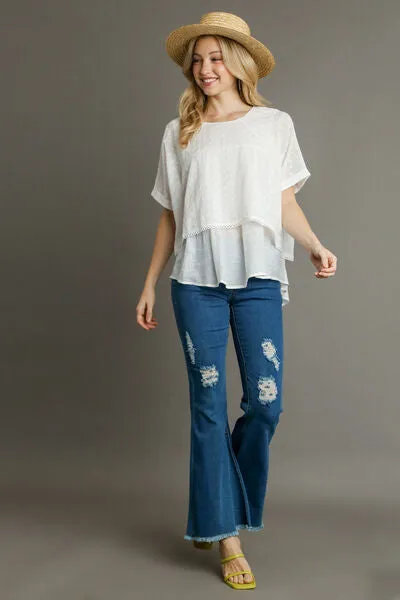 Umgee Full Size Eyelet Layered Short Sleeve Blouse Plus Size sold by Charming Charlie product image thumbnail 3