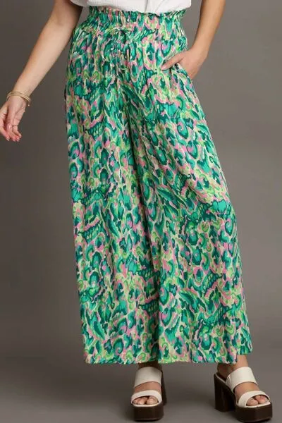 Umgee Full Size Mixed Print High Waist Wide Leg Pants Plus Size sold by Charming Charlie