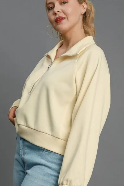 Umgee Full Size Half Zip Cropped Sweatshirt Plus Size sold by Charming Charlie product image thumbnail 3