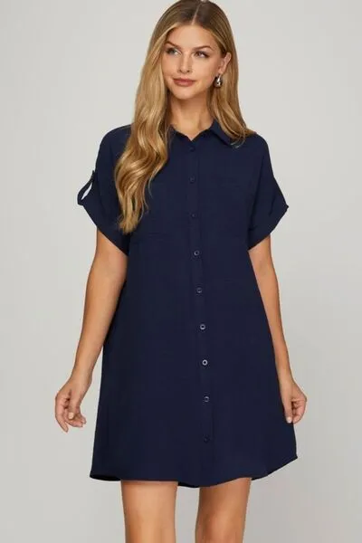She + Sky Full Size Button Down Short Sleeve Woven Shirt Dress Plus Size sold by Charming Charlie