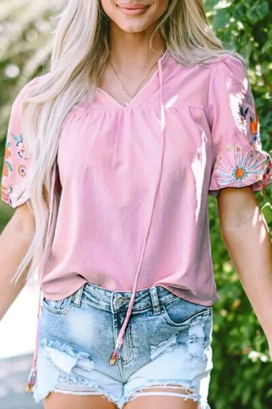 Floral Embroidered Puff Sleeve Blouse sold by Charming Charlie