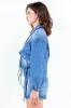 American Bazi Full Size Drop Shoulder Cropped Denim Jacket with Waist Strap Plus Size sold by Charming Charlie