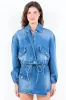 American Bazi Full Size Drop Shoulder Cropped Denim Jacket with Waist Strap Plus Size sold by Charming Charlie