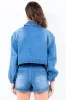 American Bazi Full Size Drop Shoulder Cropped Denim Jacket with Waist Strap Plus Size sold by Charming Charlie