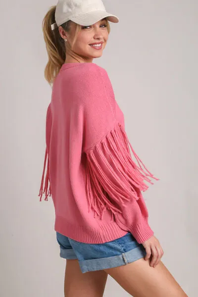 Umgee Full Size Fringe Round Neck Long Sleeve Sweater Plus Size sold by Charming Charlie product image thumbnail 2