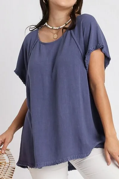 Umgee Full Size Seam Detail Linen Ruffle Fringe Edge Top Plus Size sold by Charming Charlie product image thumbnail 2