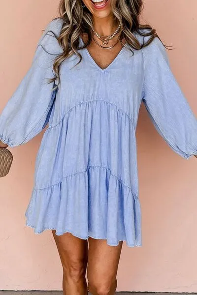V-Neck Tiered Ruffled Hem Mini Dress sold by Charming Charlie product image thumbnail 4