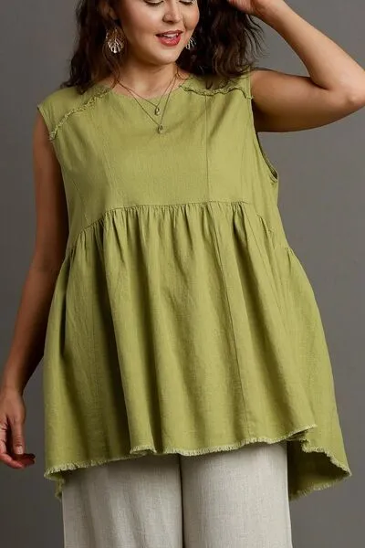 Umgee Full Size Raw Hem Linen Round Neck Sleeveless Top Plus Size sold by Charming Charlie product image thumbnail 4