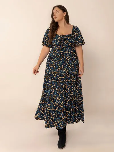 Plus Size Printed Short Sleeve Slit Tiered Maxi Dress sold by Charming Charlie product image thumbnail 2